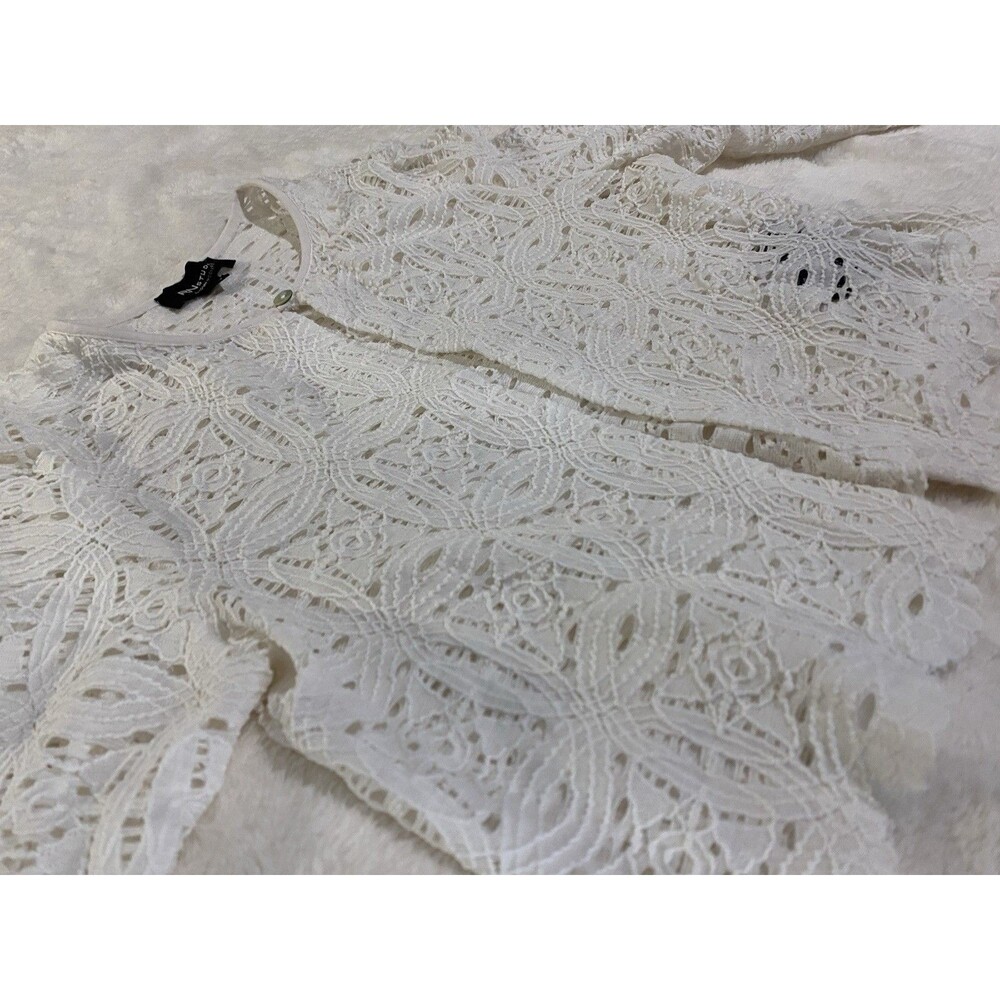 RN Studio White Floral Lace Bridal Cover Up Jacket Scalloped Open Long Sleeve S - Picture 11 of 12